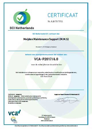 Registratie Certificaat VCA-P2017/6.0